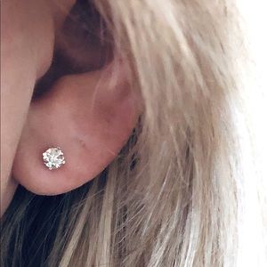 Solid 14K White Gold Natural Diamond Stud Earrings